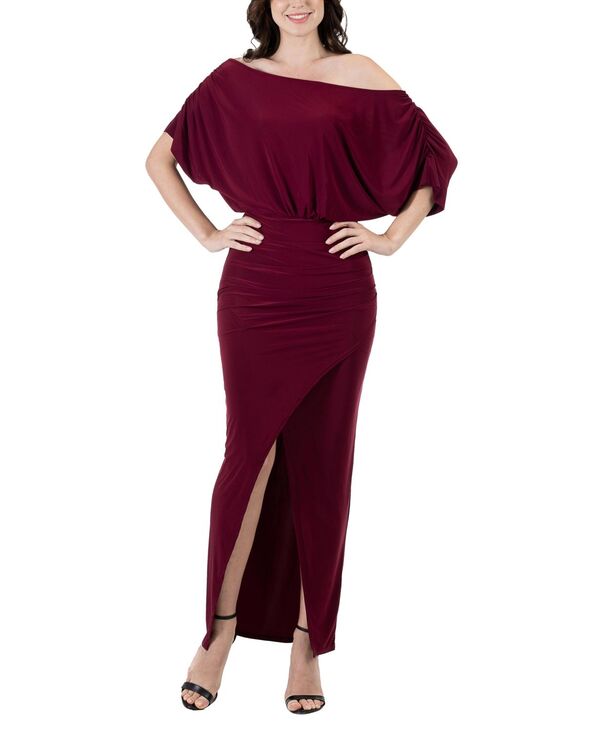 24 セブンコンフォート レディース トップス ワンピース マキシワンピース マキシ 24seven Comfort Apparel Women's Boat Neck Slit Maxi Dress Burgundy バーガンディ