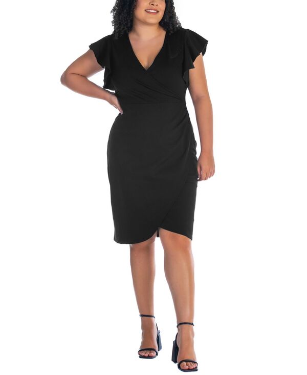 24 セブンコンフォート レディース トップス ワンピース Vネック ひざ丈 プラスサイズ 24seven Comfort Apparel Plus Size V-neck Knee Length Dress Black ブラック