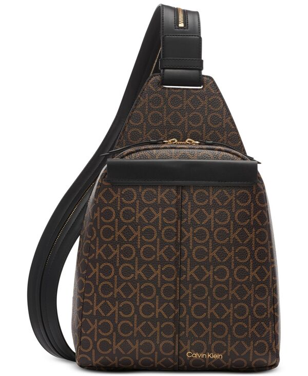 カルバンクライン レディース バッグ ボディバッグ・ウエストポーチ Calvin Klein Millie Signature Convertible Sling Backpack Brown Khaki/Black ブラック