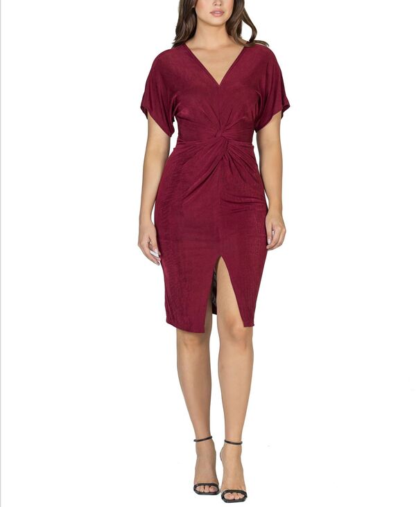 24 セブンコンフォート レディース トップス ワンピース Vネック 24seven Comfort Apparel Women's Short Sleeve V-neck Twist Front Dress Wine ワイン|ReVida 店