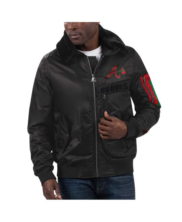 スターター メンズ アウター ジャケット・ブルゾン サテン ジャケット Starter Men's x Ty Mopkins Black Atlanta Braves Black History Month Satin Full-Zip Jacket Black ブラック
