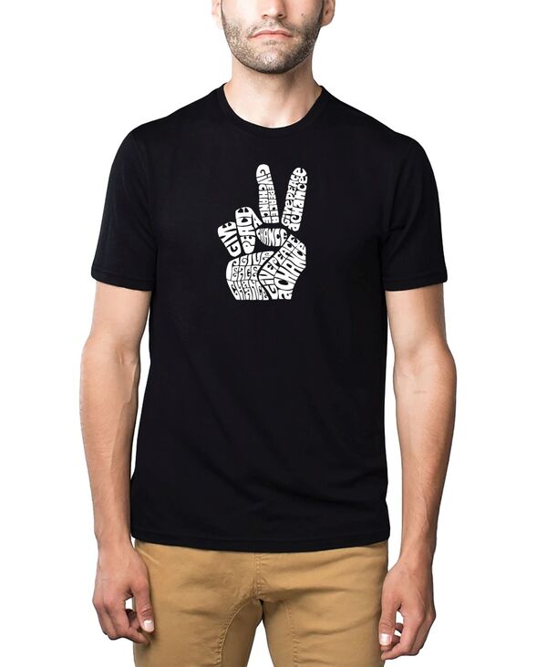 エルエーポップアート メンズ トップス Tシャツ LA Pop Art Men's Premium Word Art T-Shirt - Peace Fingers Black ブラック