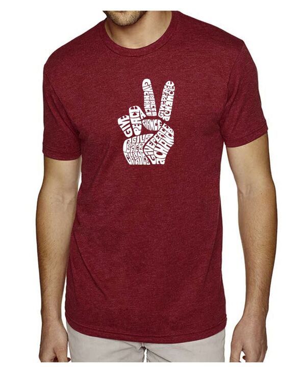 エルエーポップアート メンズ トップス Tシャツ LA Pop Art Men's Premium Word Art T-Shirt - Peace Fingers Burgundy バーガンディ