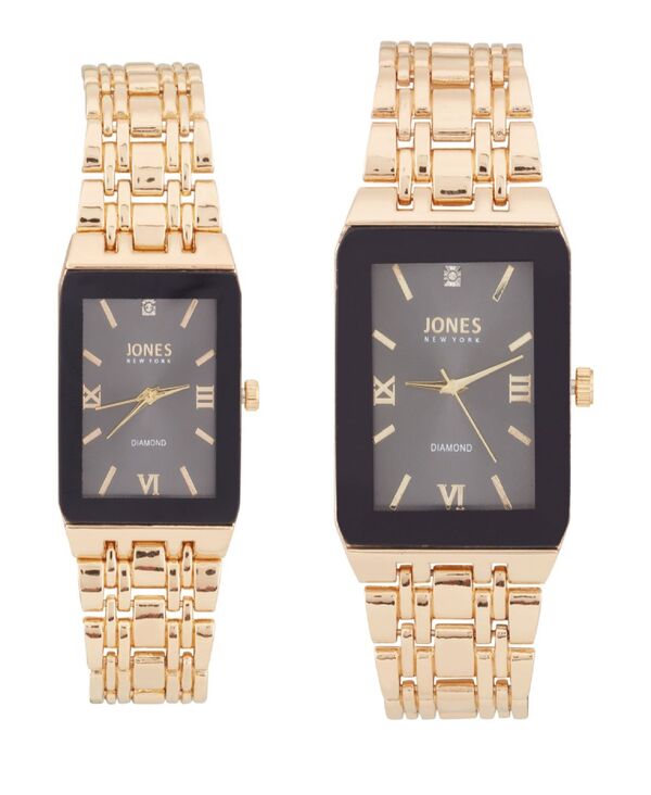ジョーンズニューヨーク レディース アクセサリー 腕時計 Jones New York Men and Women Analog Shiny Gold-Tone Metal Bracelet His Hers Watch 40mm 32mm Gift Set Black Gold ブラック
