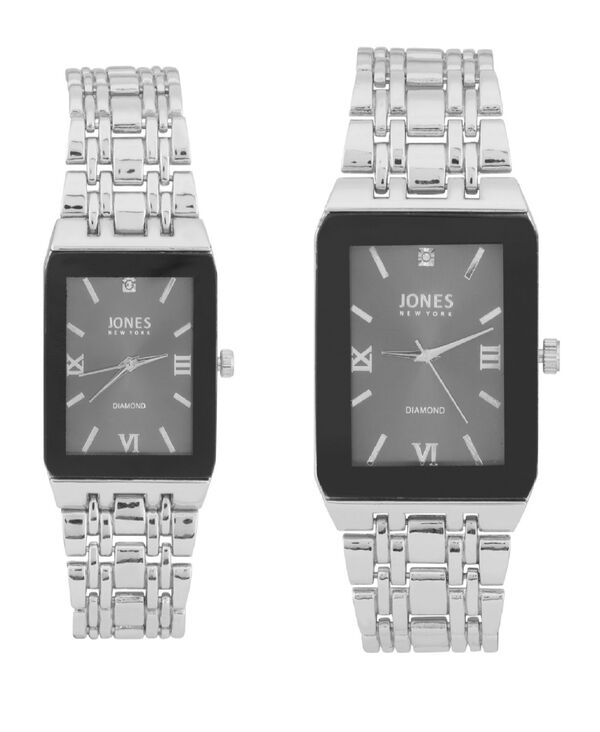 ジョーンズニューヨーク レディース アクセサリー 腕時計 Jones New York Men and Women Analog Shiny Silver-Tone Metal Bracelet His Hers Watch 40mm 32mm Gift Set Black Silver ブラック