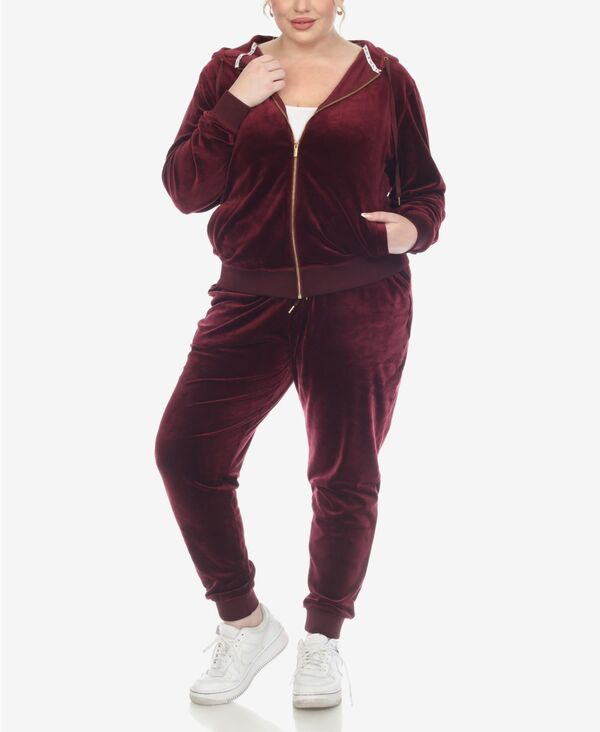 ホワイトマーク レディース アンダーウェア ナイトウェア プラスサイズ トラックスーツ White Mark Plus Size Velour Tracksuit Loungewear 2pc Set Burgundy バーガンディ｜ReVida 店