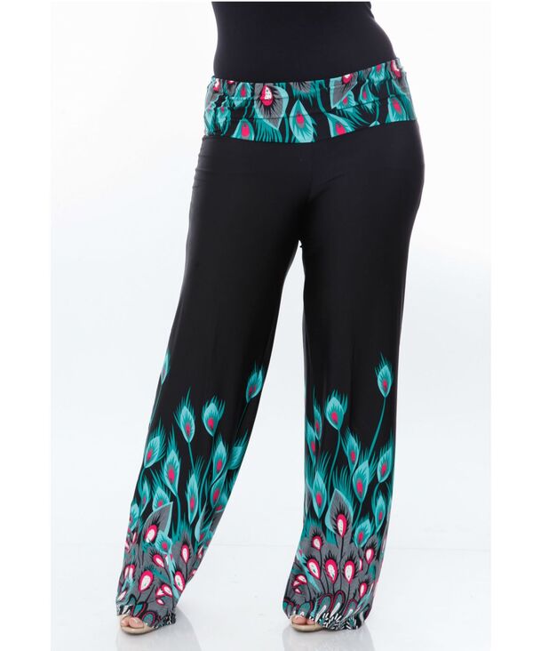 ホワイトマーク レディース ボトムス カジュアルパンツ プラスサイズ プリント パンツ White Mark Plus Size Printed Palazzo Pants Black Green ブラック｜ReVida 店