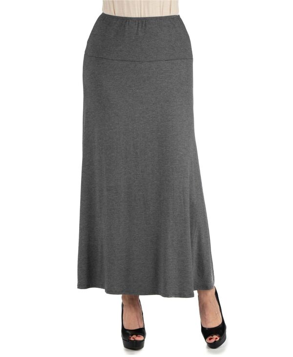 24 セブンコンフォート レディース ボトムス スカート マキシ 24seven Comfort Apparel Women Elastic Waist Solid Color Maxi Skirt Dark Gray グレー|ReVida 店