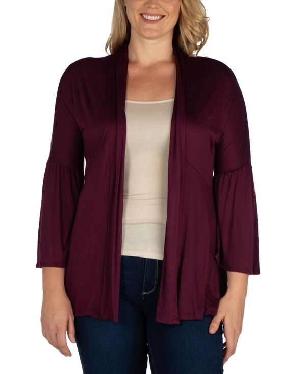 24 セブンコンフォート レディース アウター ニット・セーター プラスサイズ セーター カーディガン 24seven Comfort Apparel Plus Size Flared Open Front Cardigan Sweater Plum プラム