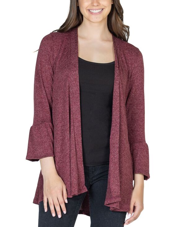 24 セブンコンフォート レディース アウター ジャケット・ブルゾン カーディガン ジャケット 24seven Comfort Apparel Women's Three Quarter Bell Sleeve Open Cardigan Jacket Wine ワイン|ReVida 店