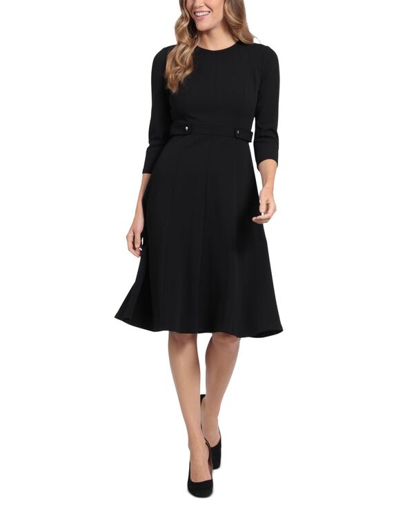 ロンドンタイムス レディース トップス ワンピース London Times Women's Tab-Waist Fit & Flare Dress Black ブラック|ReVida 店