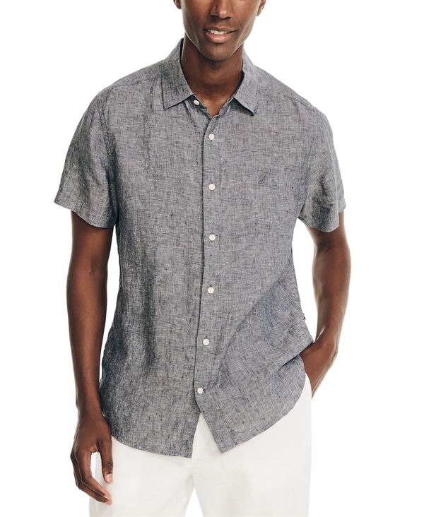 ナウティカ メンズ トップス シャツ 半袖 リネン Nautica Men's Classic-Fit Solid Linen Short-Sleeve Shirt Navy Seas ネイビー