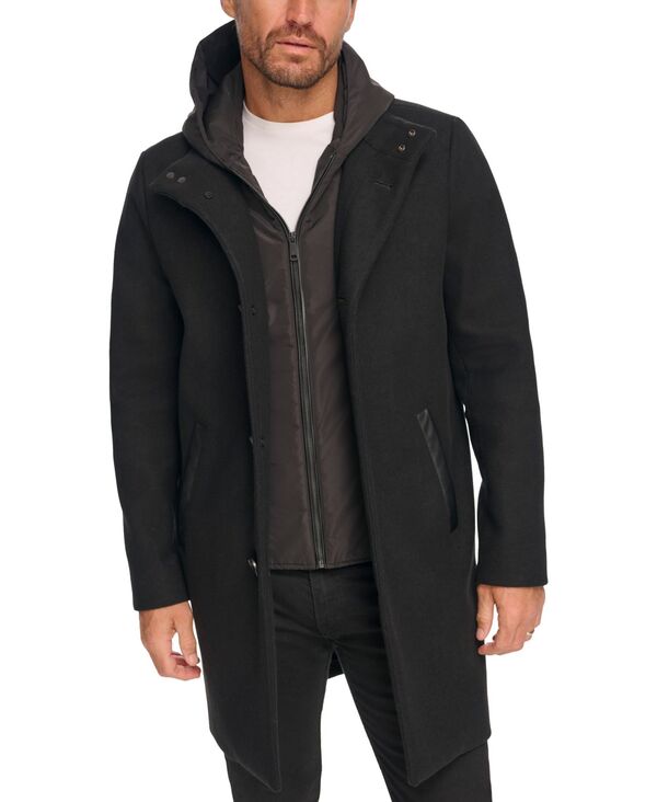 ケネスコール メンズ アウター ジャケット・ブルゾン コート Kenneth Cole Men's Removable Hood Button Car Coat Black ブラック|ReVida 店