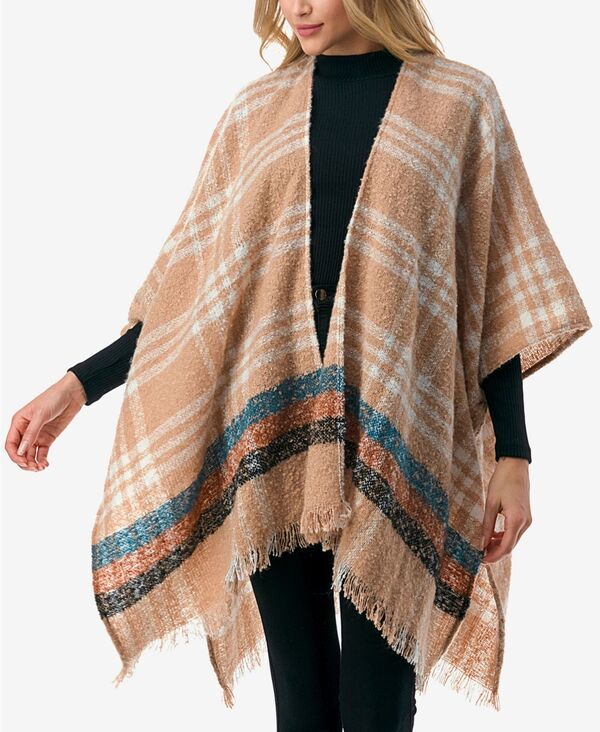 マーカスアドレール レディース 付属物 消音装置・袈裟・えり巻き Marcus Adler Women\u0027s Plaid Poncho Brown 赤銅色 マフラー・スカーフ-レディースマフラー・ストール