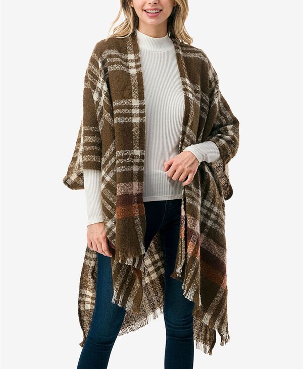 マーカスアドレール レディース 付属物 消音装置・袈裟・えり巻き Marcus Adler Women\u0027s Plaid Poncho Olive オリーブ レディースマフラー・ストール-マフラー・スカーフ-バッグ・小物・ブランド雑貨