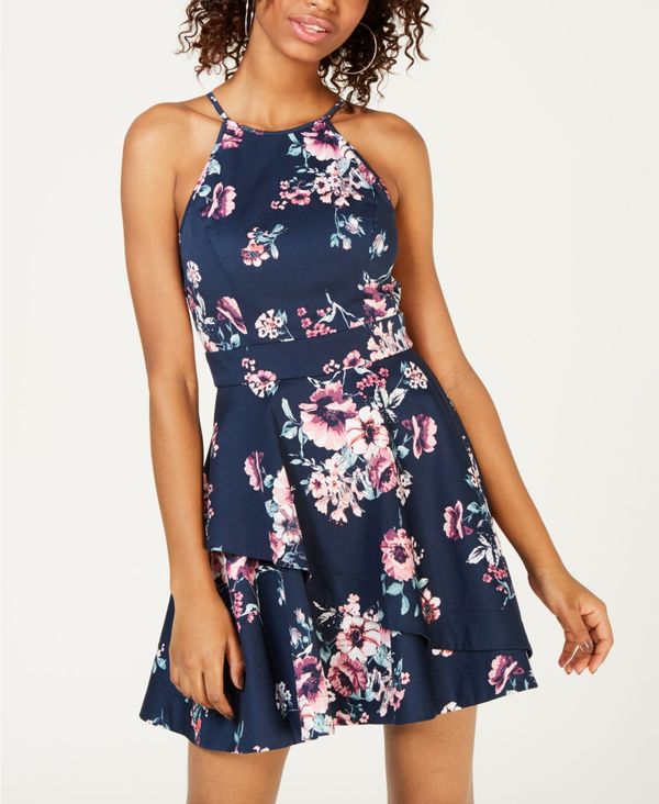 レディースファッション ワンピース 最高品質の ワンピース レディース スピーチレス トップス Navy Blush Dress Flare Fit Crisscross Printed Juniors Www Dyes Co Il