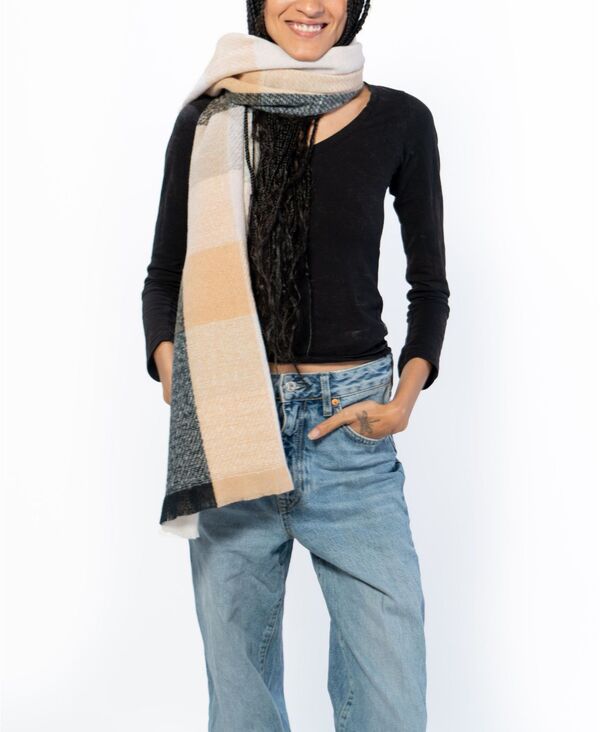 マーカスアドレール レディース 付属物 消音装置・袈裟・えり巻き Marcus Adler Plaid Scarf Black 黒いこと バッグ・小物・ブランド雑貨-レディースマフラー・ストール-マフラー・スカーフ
