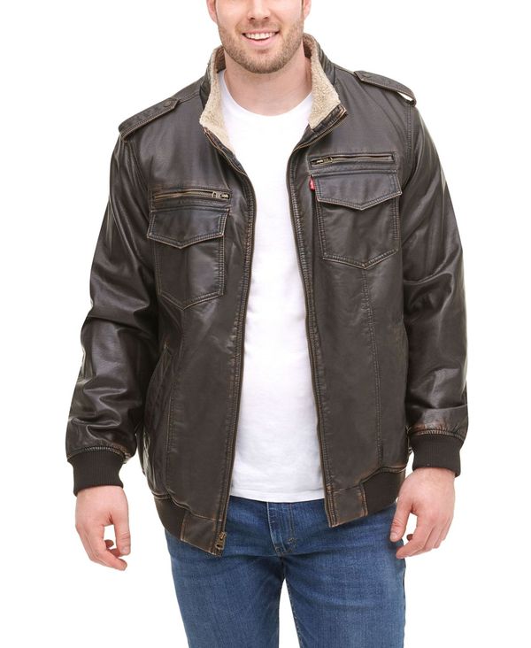 送料無料 楽天市場 リーバイス メンズ ジャケット ブルゾン アウター Men S Big Tall Sherpa Lined Faux Leather Aviator Bomber Jacket Dark Brown Revida 楽天市場店 最終値下げ Tas Com Do