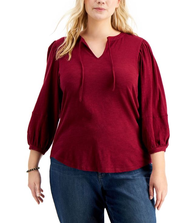 楽天ランキング1位 スタイルアンドコー レディース シャツ トップス Plus Size Balloon Sleeve Cotton Top Cherry Pie 内祝い Www Bluewaterhomecare Com