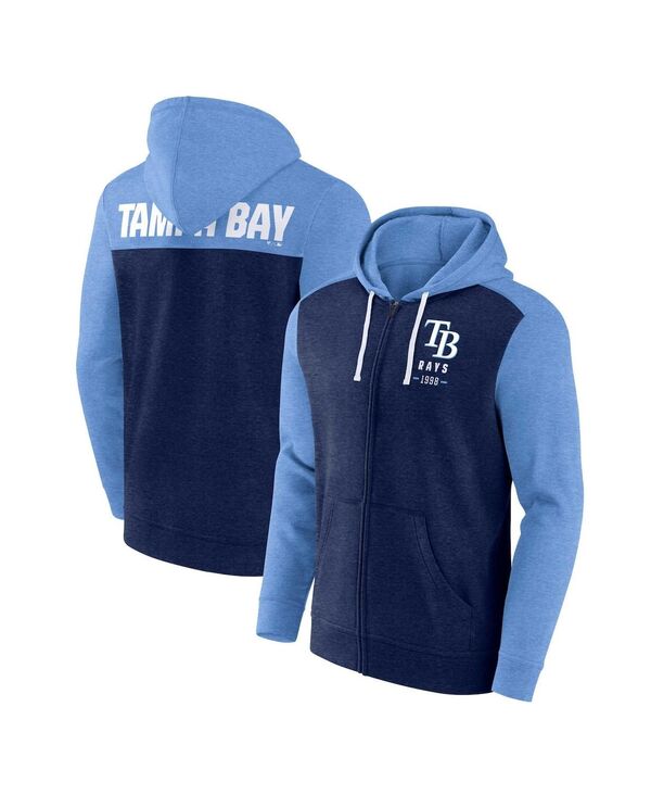 ファナティクス メンズ アウター パーカー・スウェット パーカー Fanatics Men's Heathered Navy Heathered Light Blue Tampa Bay Rays Blown Away Full-Zip Hoodie Heathered Navy Heathered Light Blue ネイビー