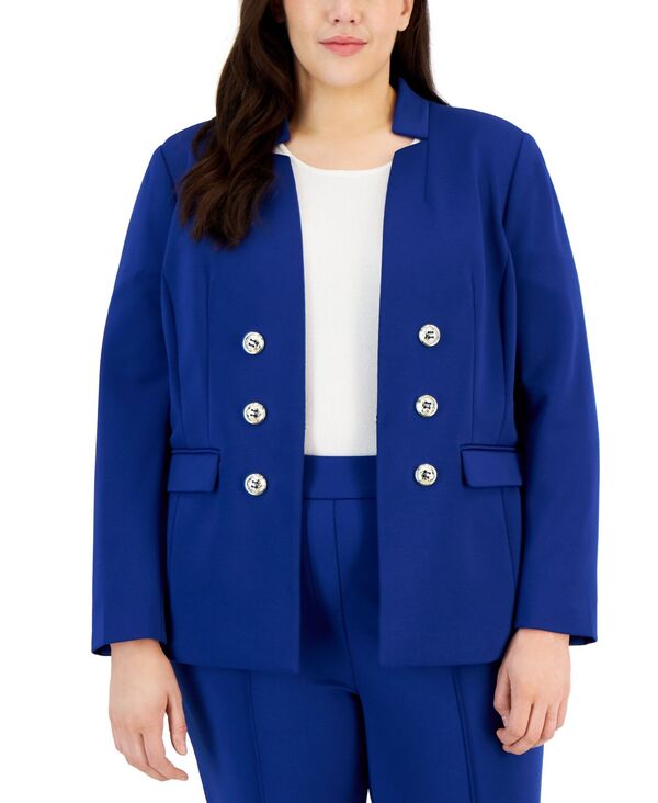 タハリエーエスエル レディース アウター ジャケット・ブルゾン プラスサイズ ブレザー Tahari ASL Plus Size Ponte Faux-Double-Breasted Blazer Cobalt コバルト|ReVida 店