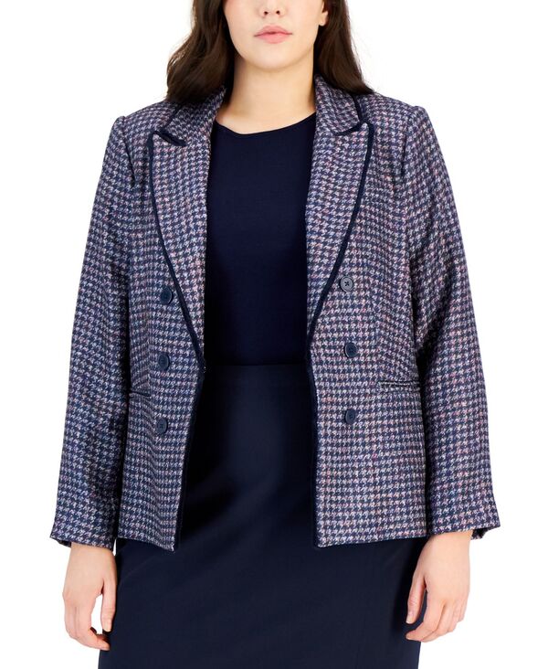 タハリエーエスエル レディース アウター ジャケット・ブルゾン プラスサイズ ブレザー Tahari ASL Plus Size Faux-Double-Breasted Blazer Navy/Pink ネイビー｜ReVida 店 33,670円