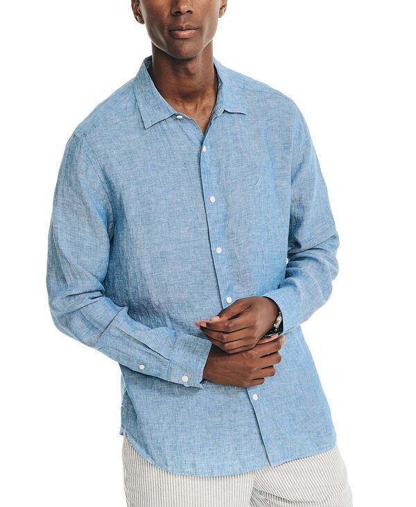 ナウティカ メンズ トップス シャツ リネン 長袖 Nautica Men's Classic-Fit Long-Sleeve Button-Up Solid Linen Shirt Snorkel Blue ブルー 16,786円