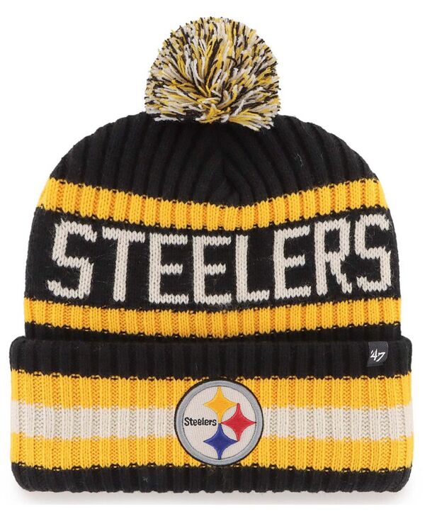 47 ブランド メンズ アクセサリー 帽子 Tシャツ ニット '47 Brand Men's Black Pittsburgh Steelers Bering Cuffed Knit Hat with Pom Black ブラック