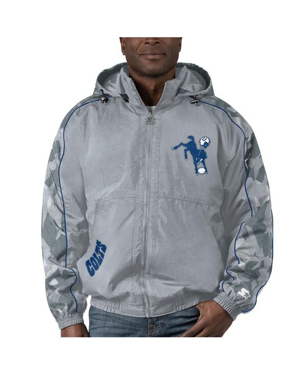 クランク メンズ アウター 上衣・上衣 上衣 Starter Men\u0027s Gray Distressed Indianapolis Colts Thursday Night Gridiron Throwback Full-Zip Jacket Gray 薄墨色