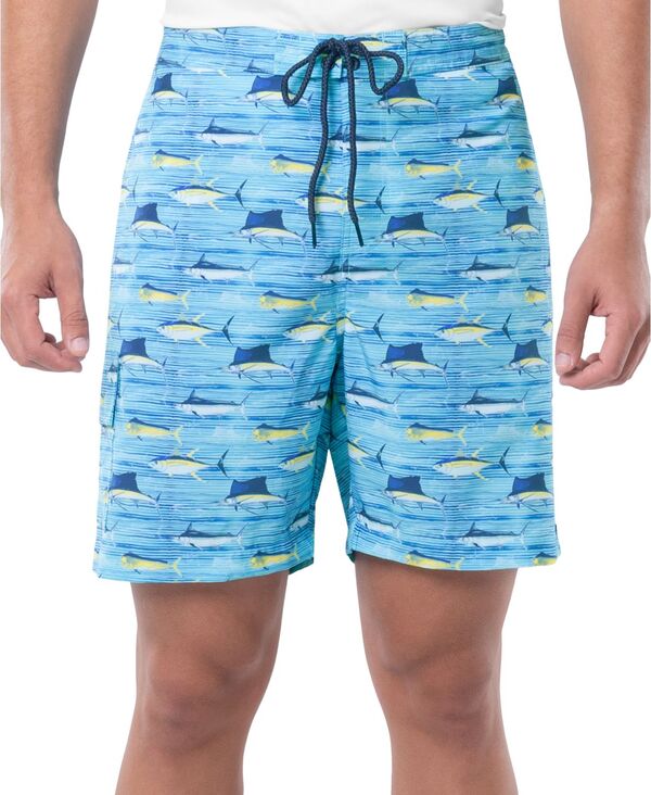 ガイ ハーヴェイ メンズ ボトムス ハーフパンツ・ショーツ ショートパンツ Guy Harvey Men's Scribble Fish Drawstring 7 Surf Shorts Beach Glass｜ReVida 店