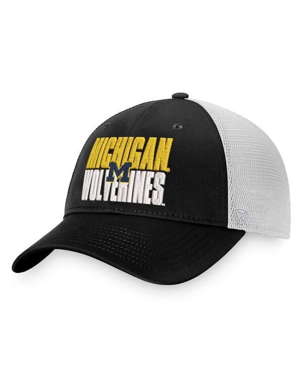トップオブザワールド メンズ アクセサリー 帽子 Top of the World Men's Black White Michigan Wolverines Stockpile Trucker Snapback Hat Black White ホワイト
