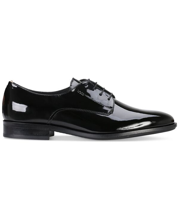 ヒューゴボス メンズ シューズ お召しものシューズ 衣裳 力くらべ なめし革 Hugo Boss Men\u0027s Colby Derby Patent Leather Dress Shoes Black 黒いこと 靴-ビジネスシューズ
