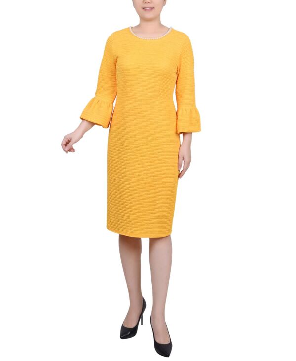 ニューヨークコレクション レディース トップス ワンピース プチ NY Collection Petite 3/4 Length Imitation Pearl Detail Dress Lemon パール