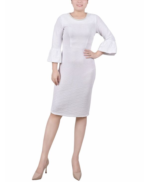 ニューヨークコレクション レディース トップス ワンピース プチ NY Collection Petite 3/4 Length Imitation Pearl Detail Dress White ホワイト