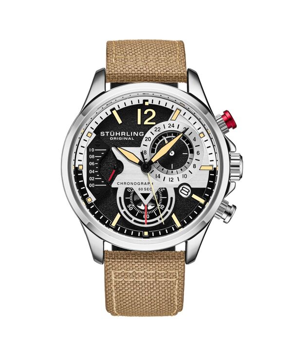 ストゥーリング メンズ アクセサリー 腕時計 レザー Stuhrling Model 4029 Men's Japan Quartz Chronograph Leather Strap Watch Beige ベージュ