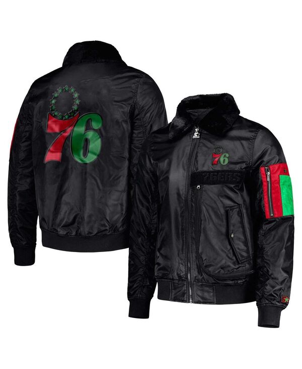 スターター メンズ アウター ジャケット・ブルゾン サテン ジャケット Starter Men's x Ty Mopkins Black Philadelphia 76ers Black History Month Satin Full-Zip Jacket Black ブラック