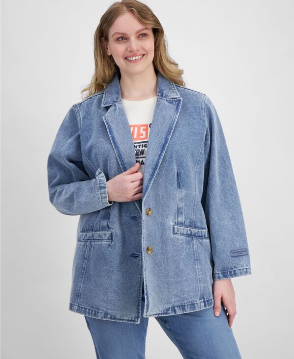 リーバイス レディース アウター ジャケット・ブルゾン プラスサイズ デニム ブレザー 長袖 ジャケット Levi's Plus Size Denim Long-Sleeve Blazer Jacket Light Wash Denim デニム