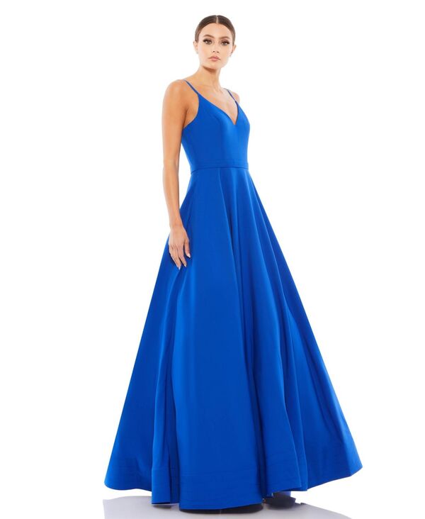 マックダガル レディース トップス ワンピース Vネック A ライン Mac Duggal Women's Ieena Classic A-Line V-Neck Ballgown Royal｜ReVida 店