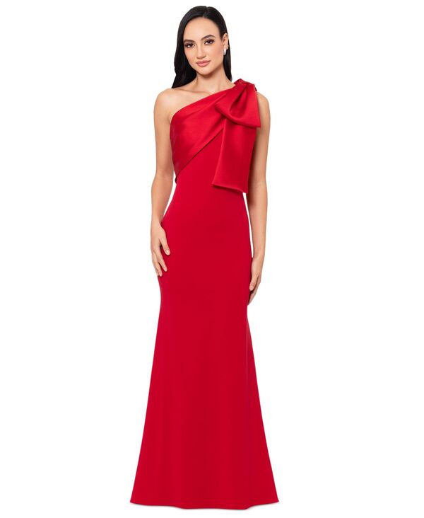 ベッツィアンドアダム レディース トップス ワンピース ワンショルダー Betsy & Adam Women's Bow-Trimmed One-Shoulder Gown Red レッド｜ReVida 店