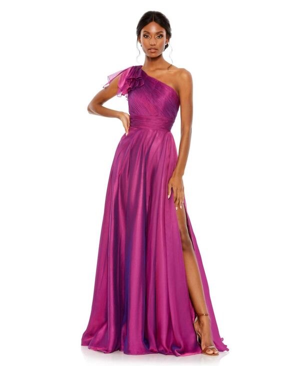 マックダガル レディース トップス ワンピース シフォン プリーツ Mac Duggal Women's Pleated One Shoulder Chiffon Gown Raspberry|ReVida 店