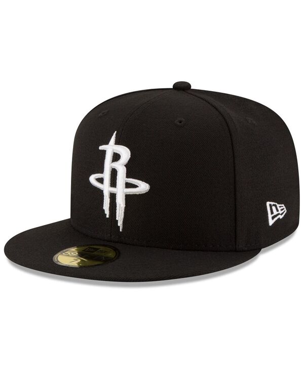 ニューエラ メンズ アクセサリー 帽子 ロゴ New Era Men's Black Houston Rockets Black and White Logo 59FIFTY Fitted Hat Black ブラック|ReVida 店