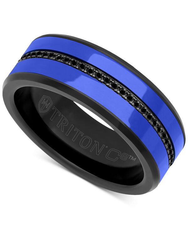 トリトン メンズ アクセサリー リング Triton Men Black Sapphire \u0026 Ceramic Wedding Band (1/4 ct. t.w.) in Tungsten Carbide Blue ブルー