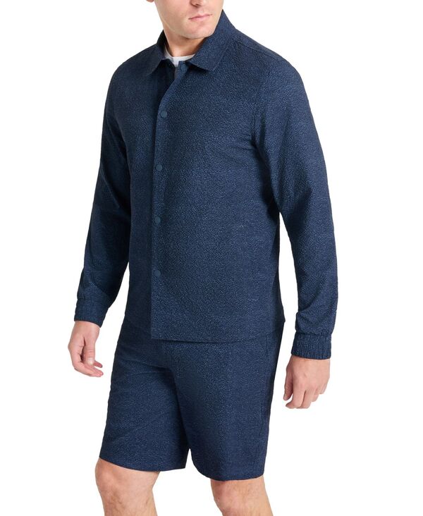 ケネスコール メンズ アウター ジャケット・ブルゾン プリント シャツ ジャケット Kenneth Cole Men's 4-Way Stretch Water-Resistant Printed Seersucker Shirt Jacket Navy ネイビー