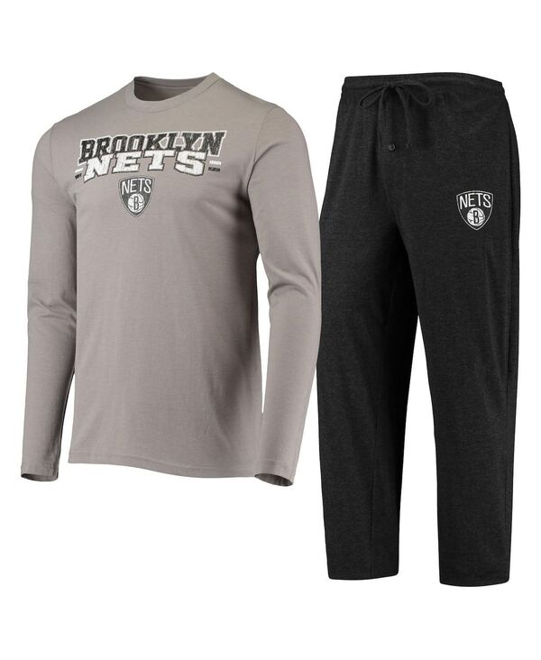 コンセプツ スポーツ メンズ トップス Tシャツ パンツ シャツ Concepts Sport Men's Black and Gray Brooklyn Nets Long Sleeve T-shirt and Pants Sleep Set Black Gray ブラック 13,636円