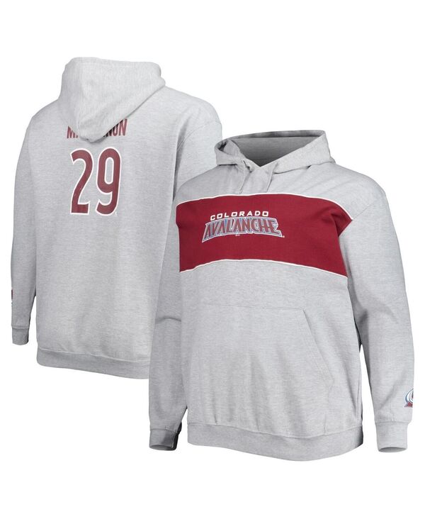 プロファイル メンズ アウター パーカー・スウェット トール レース パーカー Profile Men's Nathan MacKinnon Heather Gray Colorado Avalanche Big and Tall Player Lace-Up Pullover Hoodie Heather Gray グレー