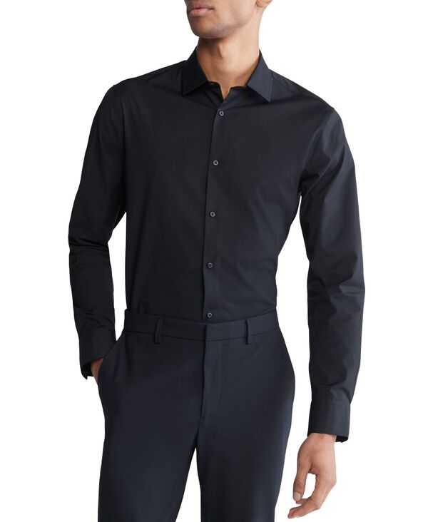 カルバンクライン メンズ トップス シャツ スリムフィット Calvin Klein Men's Slim Fit Supima Stretch Long Sleeve Button-Front Shirt Black Beauty ブラック