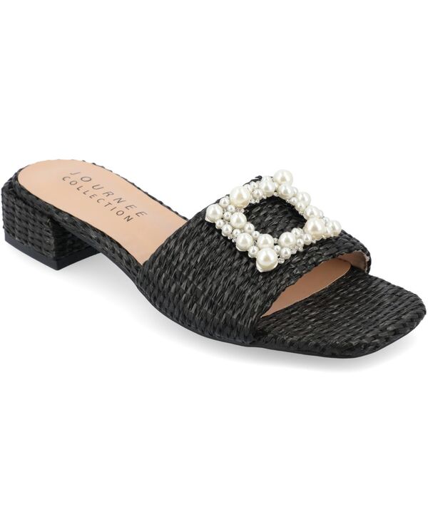 ジュルネ コレクション レディース シューズ サンダル Journee Collection Women's Justina Ornamented Raffia Slide Sandals Black ブラック