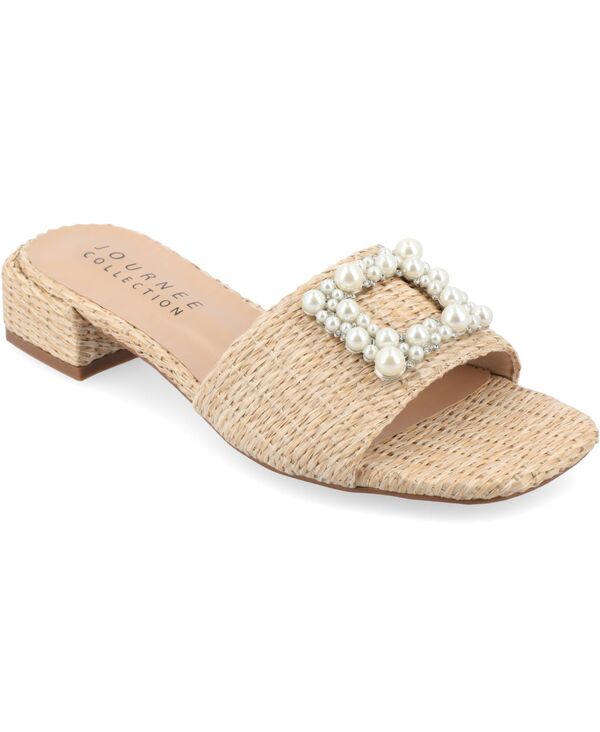 ジュルネ コレクション レディース シューズ サンダル Journee Collection Women's Justina Ornamented Raffia Slide Sandals Natural｜ReVida 店