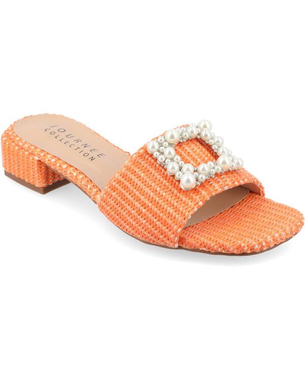 ジュルネ コレクション レディース シューズ サンダル Journee Collection Women's Justina Ornamented Raffia Slide Sandals Orange オレンジ