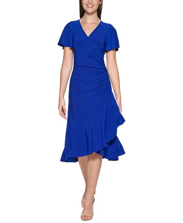 ケンジー レディース トップス ワンピース ミディワンピース ミディ kensie Flutter-Sleeve Midi Dress Cobalt コバルト|ReVida 店